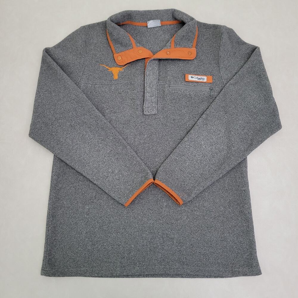Columbia PFG Texas Longhorns Pullover Mens Small Gray Orange Fleece 1/4 Snap